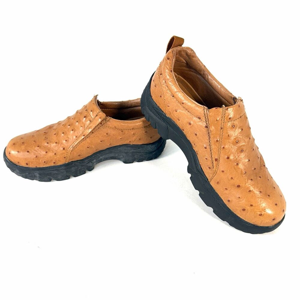 ROPER Leather Ostrich Print Shoes Clogs Womens Sz 7 Brown Slip On Brown Romeo